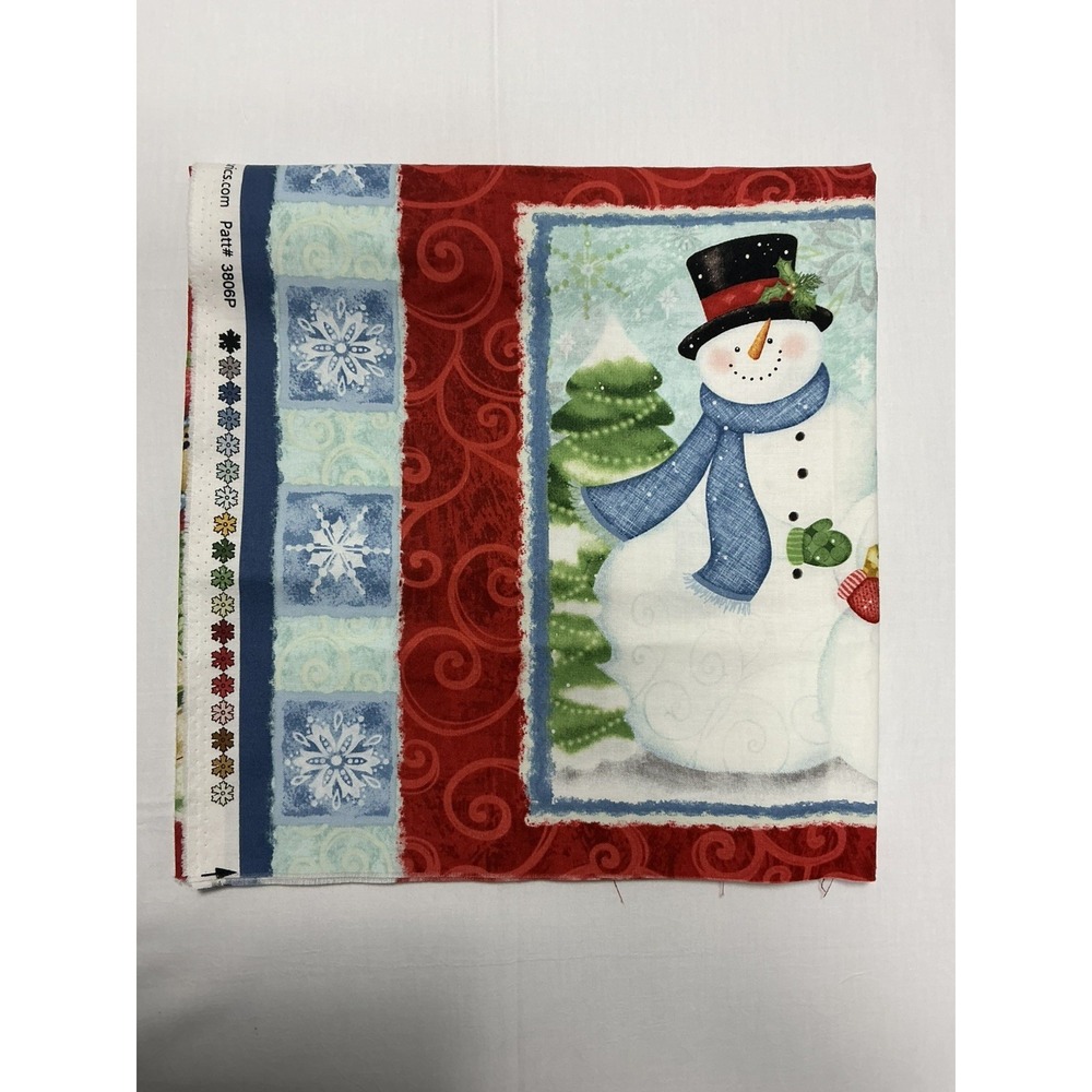 WINTER JOY #3806P Sharla Fults Christmas Snowman Sleigh Fabric Panel 23" x 44"